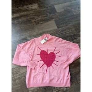 XOKR Kerri Rosenthal Sweater Medium Pink Heart Mock Neck‎ Cropped Boxy Oversized